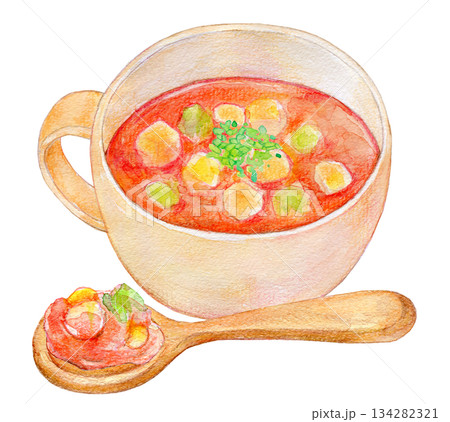 水彩イラスト 手描きイラスト ミネストローネ 水彩イラスト 手描きイラスト ミネストローネ 134282321