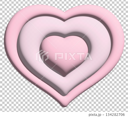 Pink heart layers in 3D for Valentine's Day, sticker, merchandise, fabric, decoration, love icon, wedding card, campaign badge, sign, symbol, women empowerment, girl power, pin, cute patch, brooch 134282706