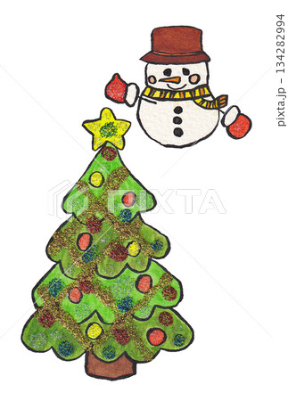 手描きの水彩画(絵手紙)「クリスマスカード」文字無し 134282994