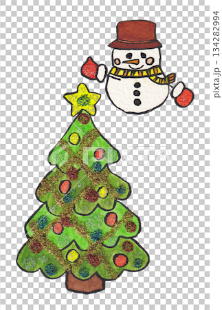 手描きの水彩画(絵手紙)「クリスマスカード」文字無し 134282994