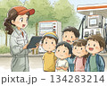 美優シリーズ：EV充電設備を学ぶ子どもたち｜充電ステーション点検イラスト 134283214