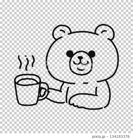 Bear drinking coffee line drawing 134283376