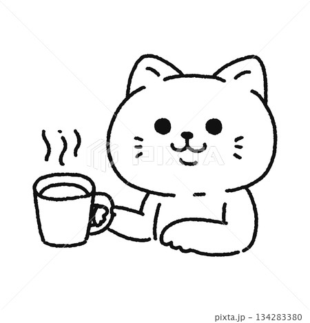 コーヒーを飲むネコ　線画 134283380