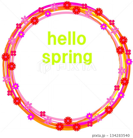 ハッピースプリング　happy spring　花模様　フレーム　白背景　ピンク　オレンジ色 134283540