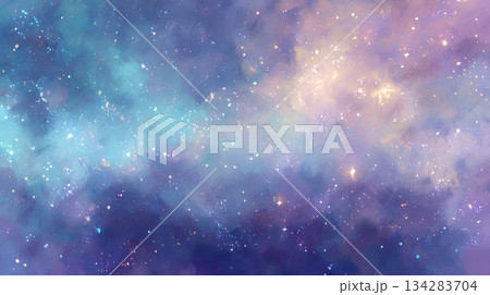 ブルーとパープルの幻想的な宇宙背景｜深みのある星空テクスチャ 134283704