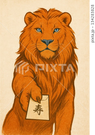 漫画｜ポチ袋を手渡す凛々しいライオン　Generative AI 134283828