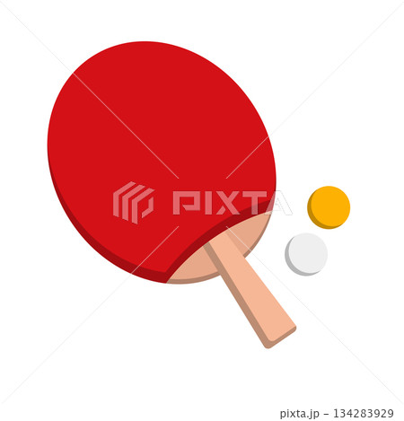 赤い卓球ラケットとオレンジの卓球ボール。ベクター。 134283929