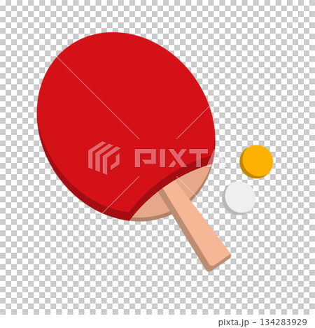 赤い卓球ラケットとオレンジの卓球ボール。ベクター。 134283929