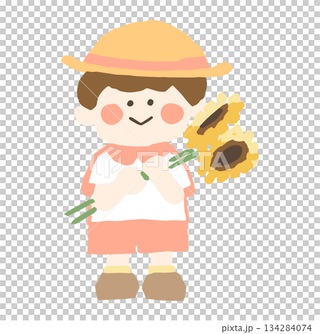 溫柔的向日葵簡約系列 | 男孩手捧向日葵 134284074