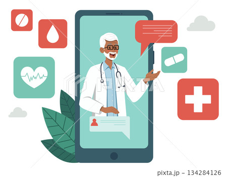 Senior Male Doctor Giving Online Consultation Senior Male Doctor Giving Online Consultation 134284126