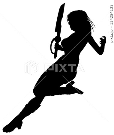 Silhouette of Female Warrior Holding Sword Silhouette of Female Warrior Holding Sword 134284135
