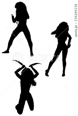 Silhouette of Female Warrior Jumping with Dual Blades Silhouette of Female Warrior Jumping with Dual Blades 134284138