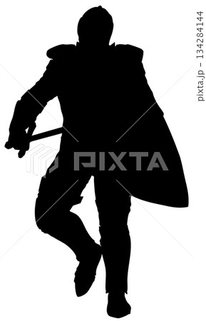 Silhouette of Medieval Knight with Sword and Shield 134284144