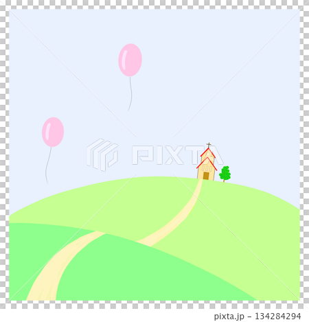 Church and balloon Church and balloon 134284294