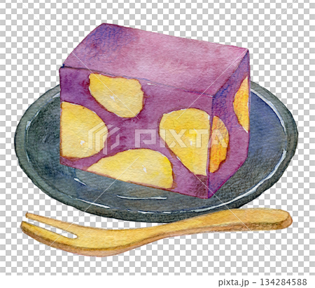 Watercolor illustration, hand-drawn illustration, steamed chestnut yokan 134284588