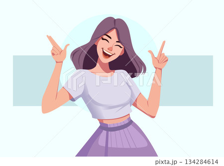 Illustration Very Happy Woman Celebrating and Pointing Up Illustration Very Happy Woman Celebrating and Pointing Up 134284614