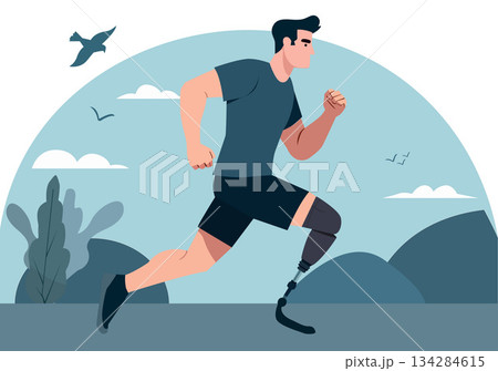 Illustration Athlete Running with Prosthetic Leg Illustration Athlete Running with Prosthetic Leg 134284615