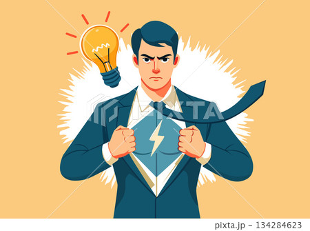Illustration Businessman Revealing Superhero Power and Idea 134284623