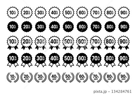 セール割引率（10〜90%OFF）アイコンラベルセット 白・黒 134284761