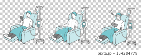 一名男子斜躺著接受靜脈輸液。三件組（智慧型手機、睡眠、噁心） 134284779