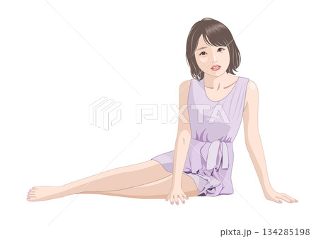 足を横に床に座る少女イラスト 134285198