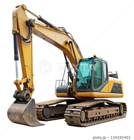Yellow Track Excavator Isolated on White Background. Generative AI 134285401