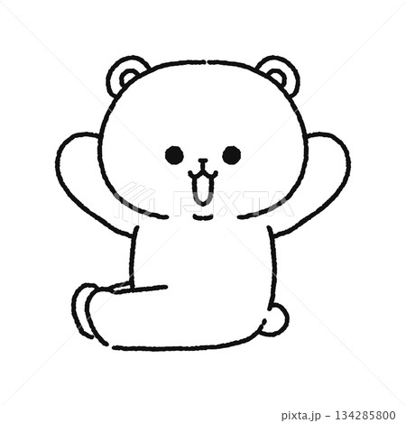 座ってバンザイするクマ　線画 134285800