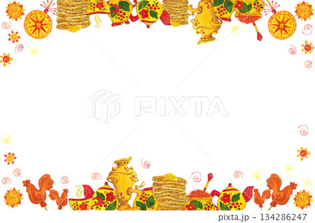Horizontal holiday frame Maslenitsa, banner for text. Hand drawn watercolor illustration. Maslenitsa holiday, Shrovetide, carnival, Maslenitsa, Mardi Gras, Shrove Tuesday, pancake week, Pancake Day Horizontal holiday frame Maslenitsa, banner for text. Hand drawn watercolor illustration. Maslenitsa holiday, Shrovetide, carnival, Maslenitsa, Mardi Gras, Shrove Tuesday, pancake week, Pancake Day 134286247