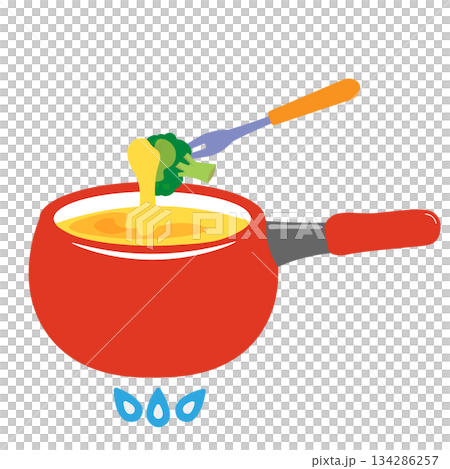 享用西蘭花配起司火鍋的插圖 134286257