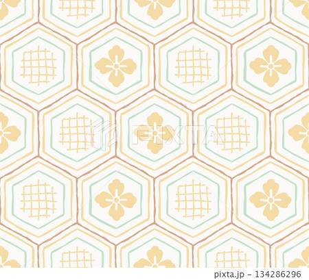亀甲模様　シームレスパターン 134286296