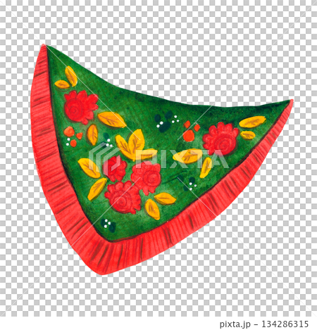 Green and red floral folk-style scarf. Hand-painted watercolor illustration. Maslenitsa, carnival, Maslenitsa, Mardi Gras, Pancake Week, Pancake Tuesday, Pancake Week, Pancake Day Green and red floral folk-style scarf. Hand-painted watercolor illustration. Maslenitsa, carnival, Maslenitsa, Mardi Gras, Pancake Week, Pancake Tuesday, Pancake Week, Pancake Day 134286315