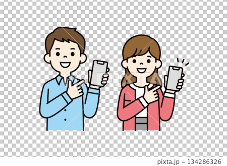 Young business person upper body vector illustration material set pointing at smartphone screen_color 134286326