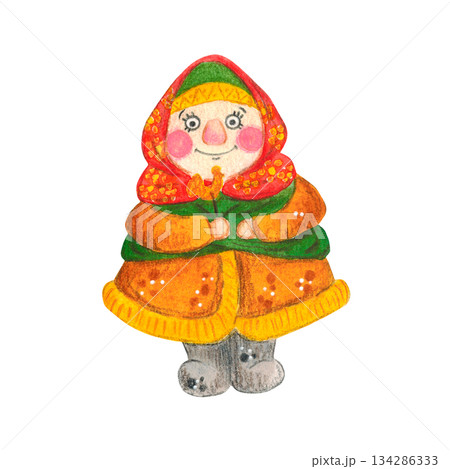 Isolate a child with candy. Hand drawn watercolor illustration. Maslenitsa holiday, Shrovetide, carnival, Maslenitsa, Mardi Gras, Shrove Tuesday, pancake week, Pancake Day 134286333