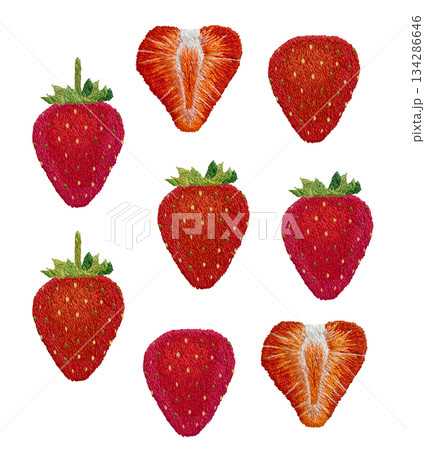 【イチゴのセット】手刺繍イラスト素材 134286646