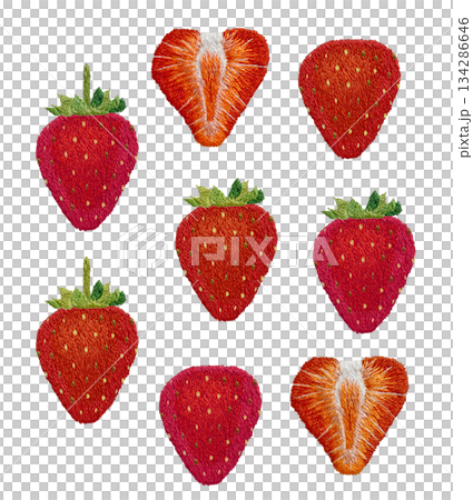 【イチゴのセット】手刺繍イラスト素材 134286646