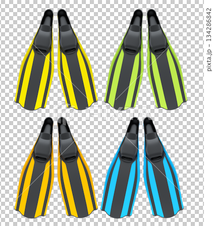 Set of diving flippers for summer holidays and snorkeling on white background. Set of diving flippers for summer holidays and snorkeling on white background. 134286842