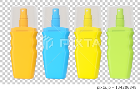 Set of sunscreens bottle or sunblock cream tube on white background. Set of sunscreens bottle or sunblock cream tube on white background. 134286849