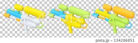 Set of plastic water gun toy for playing in swimming pool on white background Set of plastic water gun toy for playing in swimming pool on white background 134286851