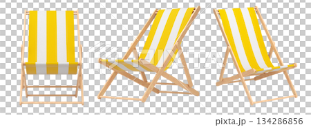 Set of striped beach chairs for summer getaways isolated on white background. Set of striped beach chairs for summer getaways isolated on white background. 134286856