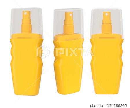 Set of sunscreens bottle or sunblock cream tube on white background. Set of sunscreens bottle or sunblock cream tube on white background. 134286866