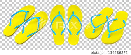 Set of beach flip-flops or sandals for summer holidays on white background. 134286873
