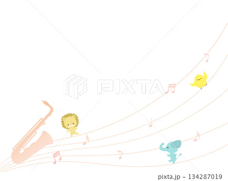 サックスと音符と動物たちのイラスト 134287019