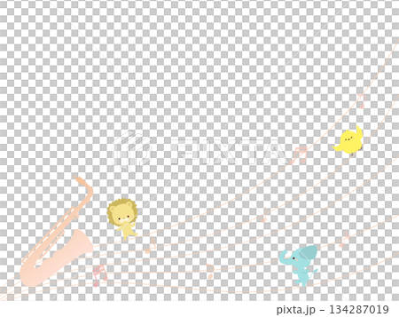 サックスと音符と動物たちのイラスト 134287019
