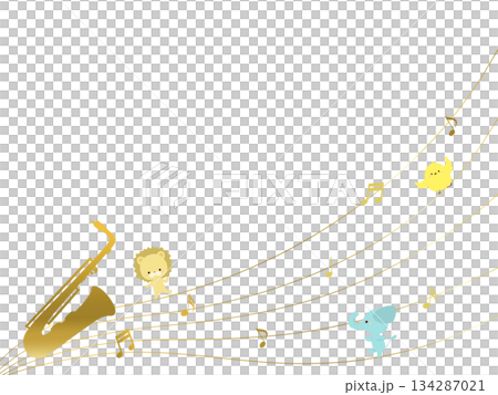 サックスと音符と動物たちのイラスト 134287021