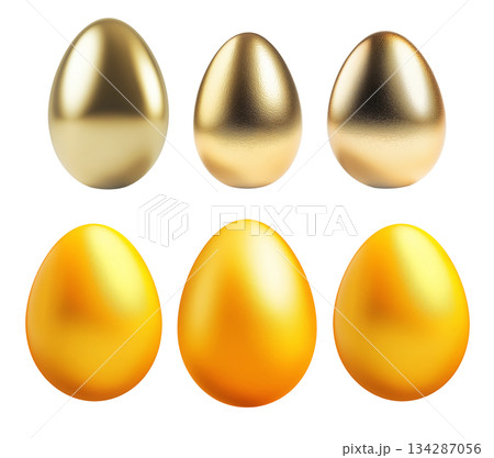 Bright yellow Easter egg with smooth surface, isolated on white transparent background. 134287056