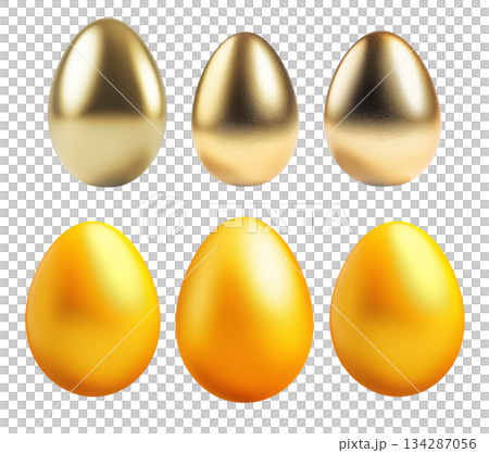 Bright yellow Easter egg with smooth surface, isolated on white transparent background. 134287056