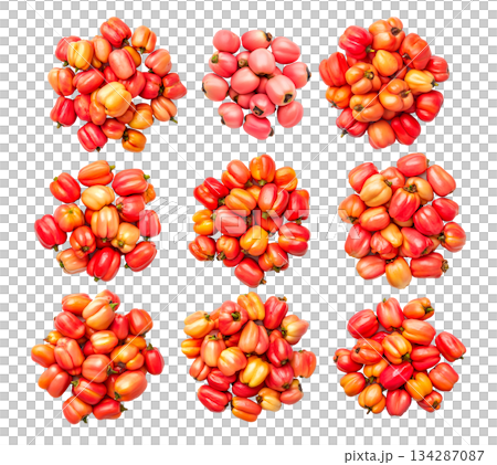 Set of fresh, colorful red and orange ackee isolated on white transparent background 134287087