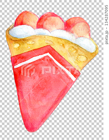 Watercolor illustration, hand-drawn illustration, strawberry crepe 134287095