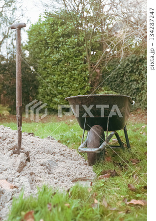 Construction work in the yard of a private home Construction work in the yard of a private home 134287247