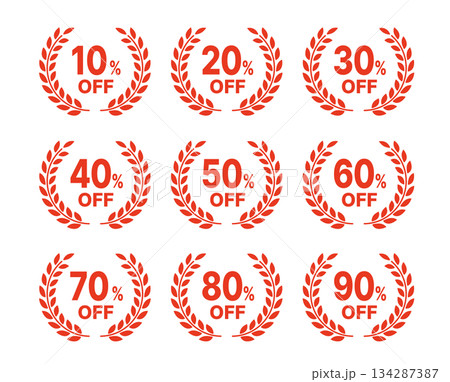 月桂樹のセール割引率（10〜90%OFF）アイコンラベルセット 赤 134287387